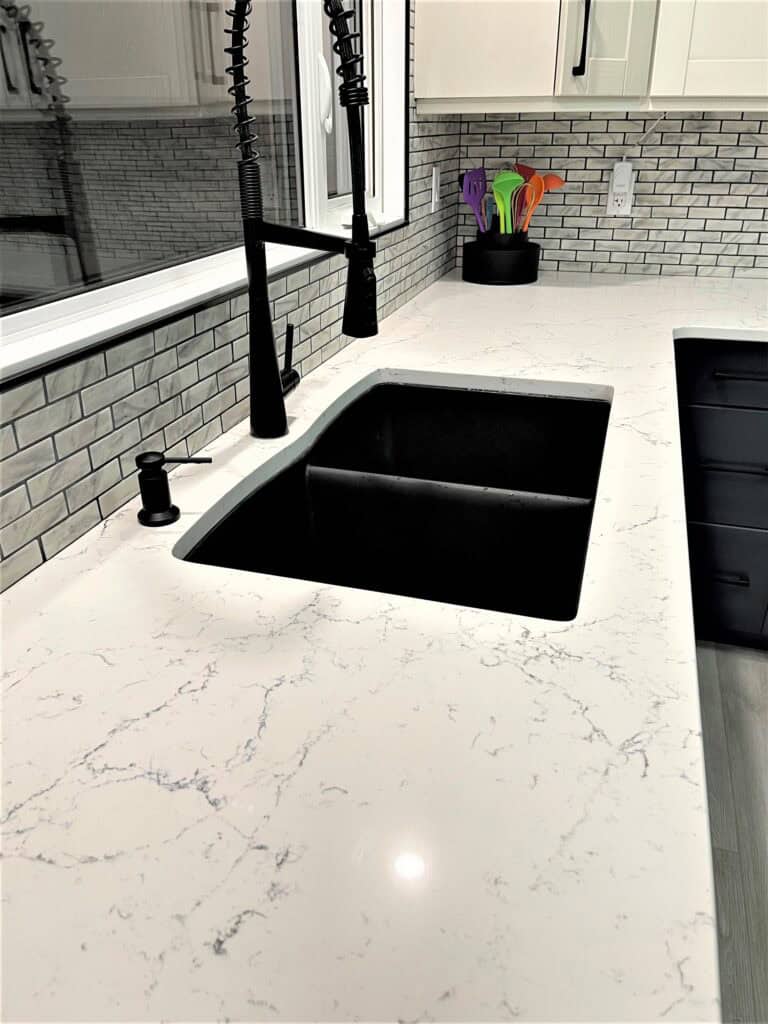 Flo Form marble countertop with black sink