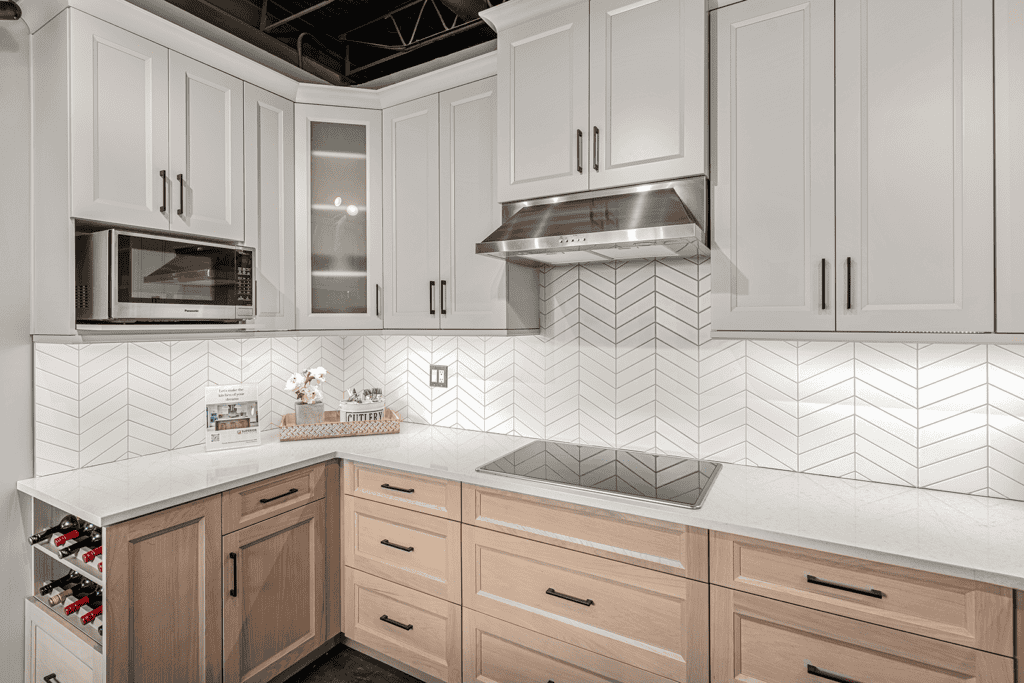 white and light wood superior cabinets showroom